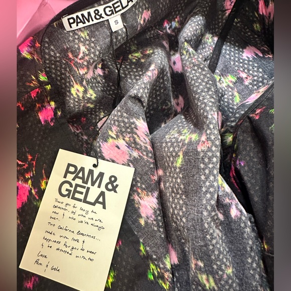 Pam & Gela black mini dress with neon flowers and tie key hole - Picture 4 of 4